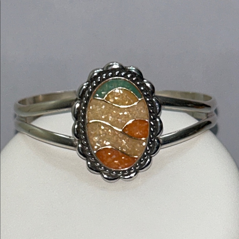NWT Sterling Silver Multi Gemstone Mosaic Cuff Bracelet By Carolyn Pollack Boho